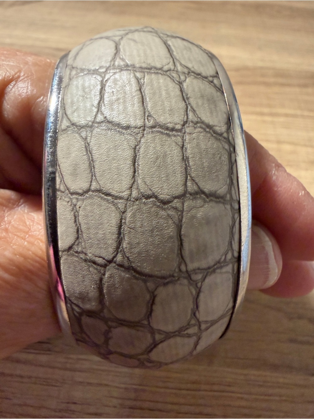 paparazzi Taupe Croc-Texture Reptile Habitat Accent with Silver Trim